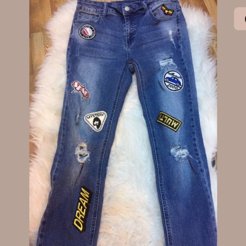 Litz Patch Ripped Patch Straight Leg Jeans 27 - image 5